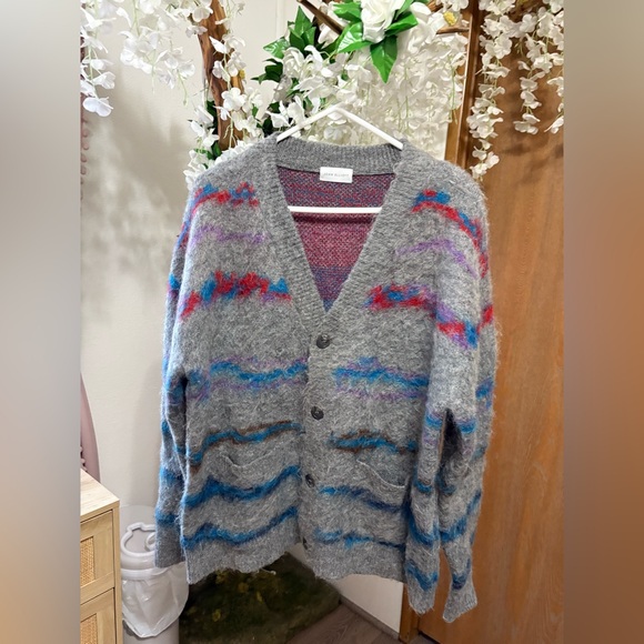 John Elliott Men’s Mohair Jacquard Cardigan with Multicolor Stripes - Picture 7 of 12